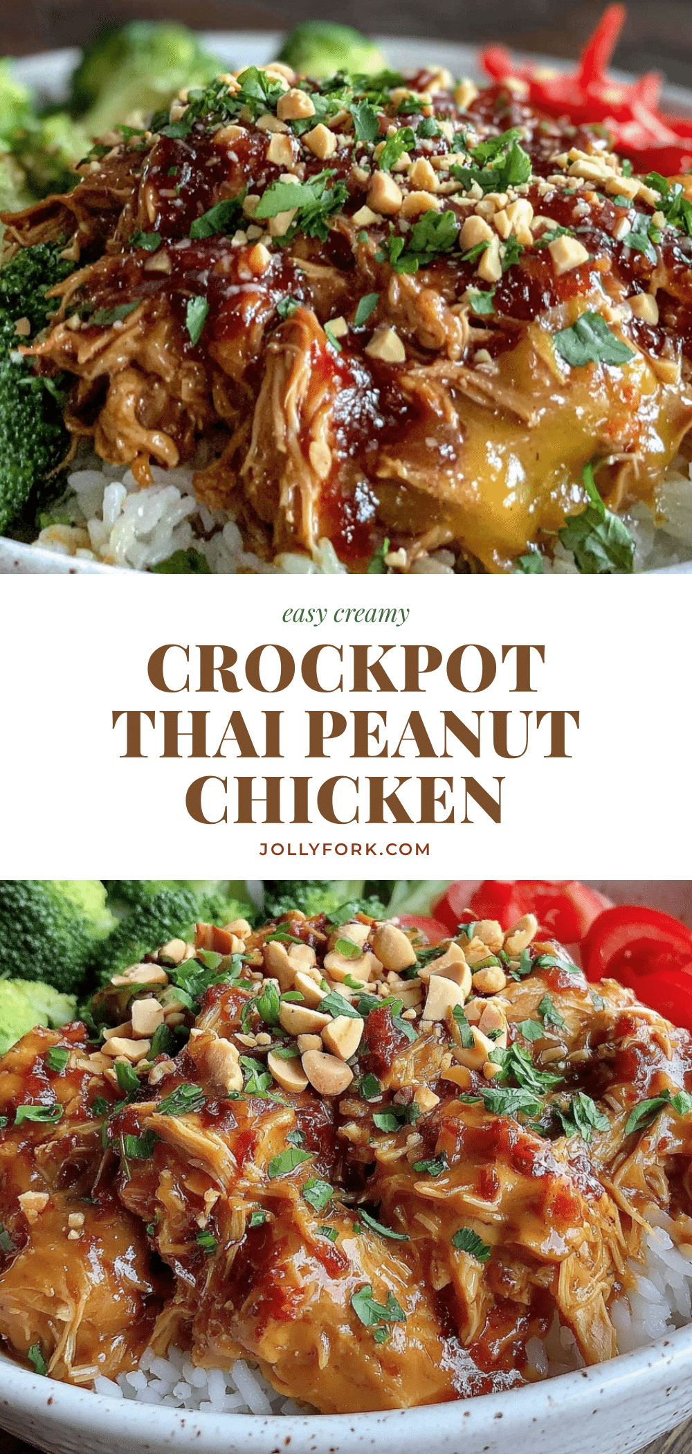 creamy crockpot thai peanut chicken bowls recipe