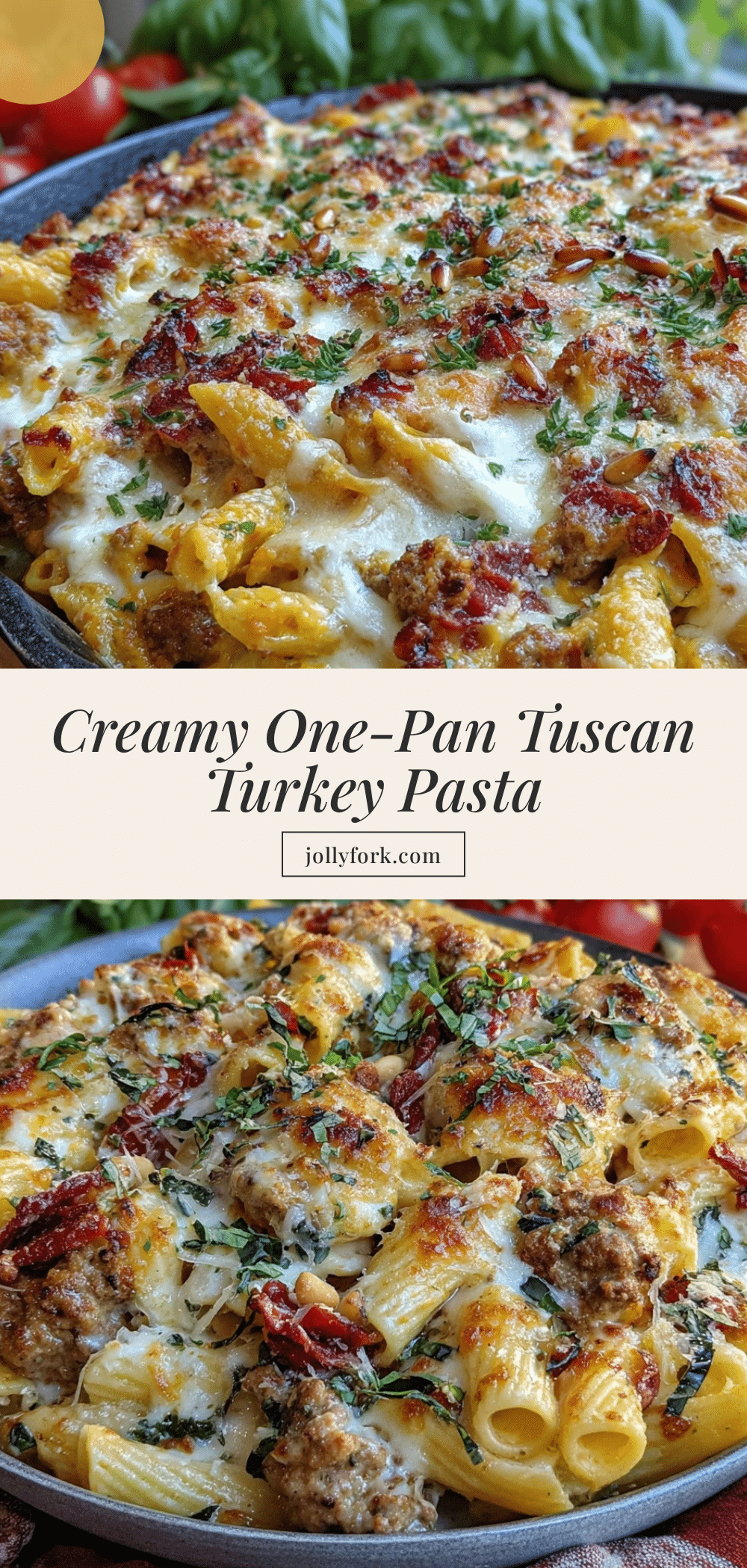 creamy one-pan tuscan ground turkey pasta bake recipe