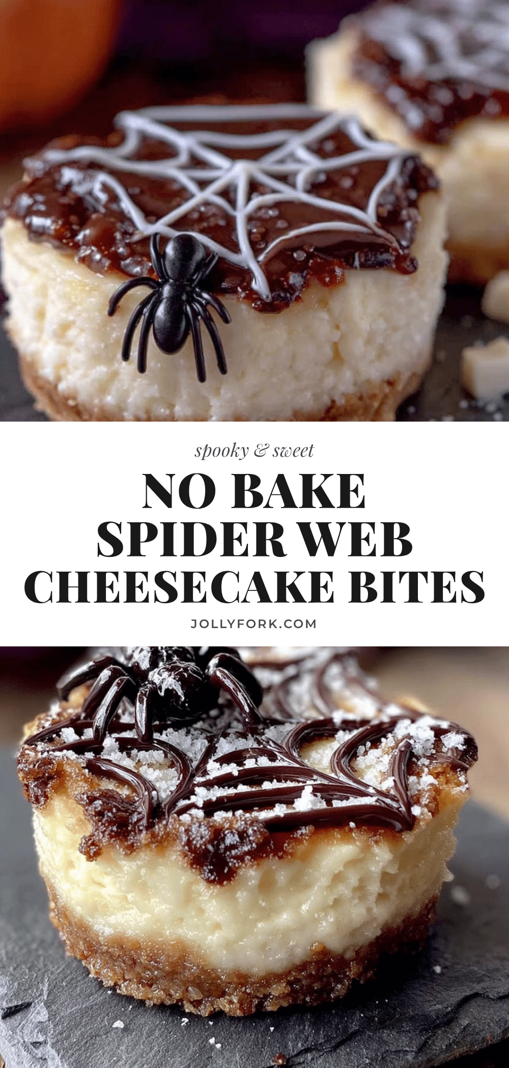 no-bake spider web cheesecake bites recipe