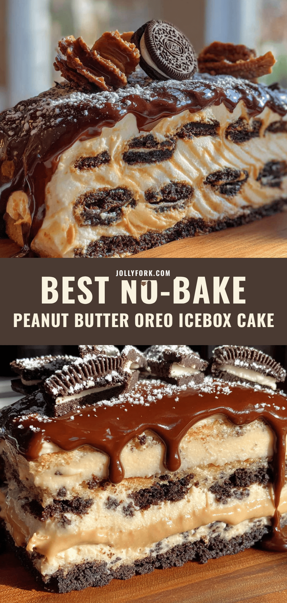 no-bake peanut butter Oreo icebox cake for a crowd recipe