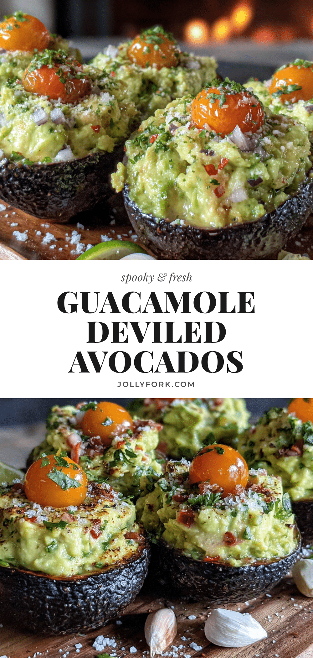 Halloween Guacamole Deviled Avocados recipe